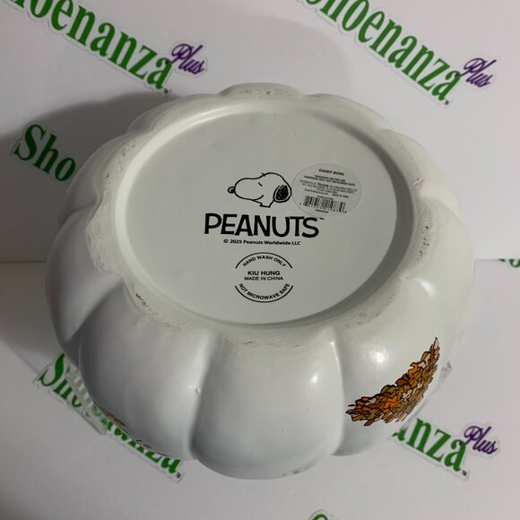 Peanuts Candy Bowl Pumpkin Thanksgiving Halloween Fall Leaves Snoopy Woodstock - Picture 5 of 6